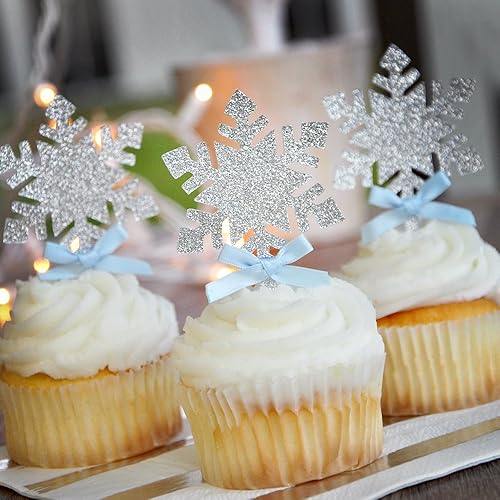 Amazon Com Frozen Snowflake Cupcake Toppers 12ct Winter