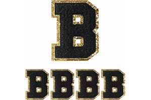 BIUWING 4 Pcs Chenille Iron on Embroidered Letter Patches,Heat Transfer Glitter Applique Alphabet Sticker Sew On Shirt Shoes Jeans Bags,Black DIY Varsity Team Costume Decoration for Repair & Decor (Letter B)