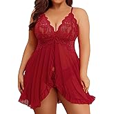Avidlove Plus Size Lingerie for Women Sexy Lingerie Dress Lace Babydoll Lingerie V-Neck Open Front Strap Nightdress