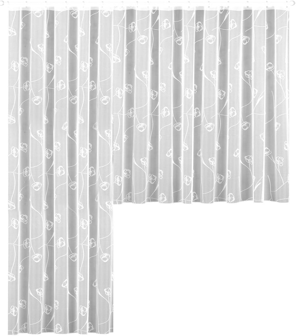 heimtexland Made to Measure Curtain Jacquard Floral Net Curtain with Gathering Tape Custom Size Certified Quality.Unpack, hang and it's done! Type 254, White, Höhe 160 cm