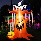 GOOSH 10 FT Halloween Inflatables Tree Outdoor Decorations Blow Up Yard Scary Dead Tree with Pumpkin and Ghost with Built-in LEDs for Garden Lawn Indoor Party Decor
