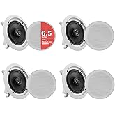 Pyle 6.5” Bluetooth In-Wall In-Ceiling Speaker, 2-Way Speaker System Changeable Round/Square Grills, 4 Pack, 200Watt Quick Co