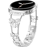 Surace Compatible for Samsung Galaxy Watch 8 Band 40mm 44mm /Galaxy Watch 8 Classic Band 46mm, Bowknot Diamond Rhinestone Link Bracelet Dressy Metal Strap for Galaxy Watch8