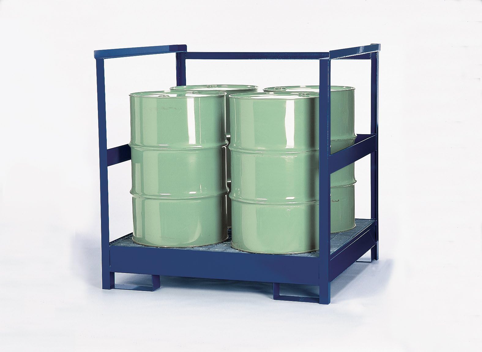 Denios K17-3203 4 Drum Steel Stackable Spill Transport Pallet with Side Rails, 2400 lbs Load Capacity, 55" Length x 54" Height x 50" Depth