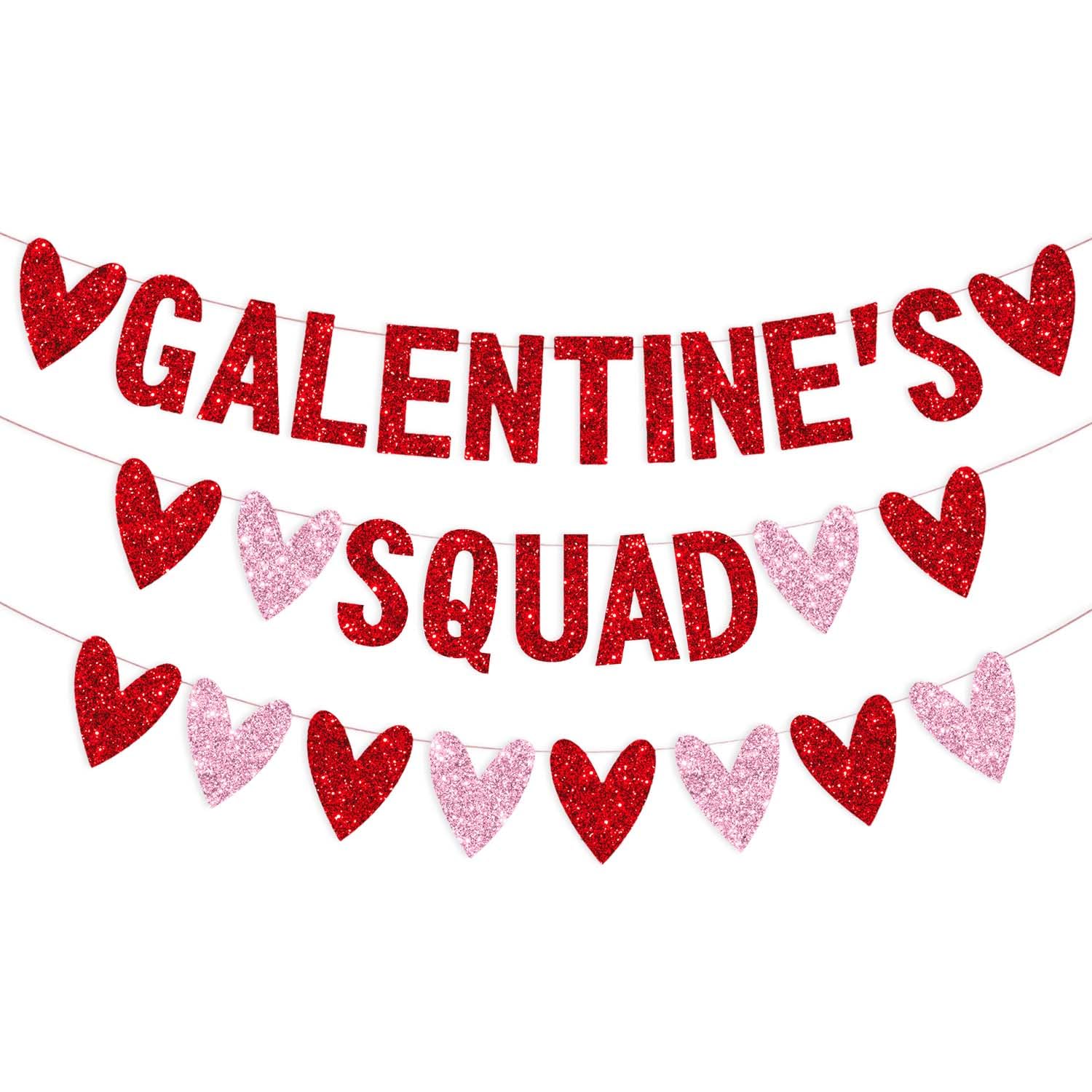 Photo 1 of 3 PCS Galentines Day Decorations Galentines Squad Banner with Love Heart Garland, Glitter Happy Galentine’s Day Banner Galentines Day Party Decor for Ladies Girls Friends Valentines Day Party Decor