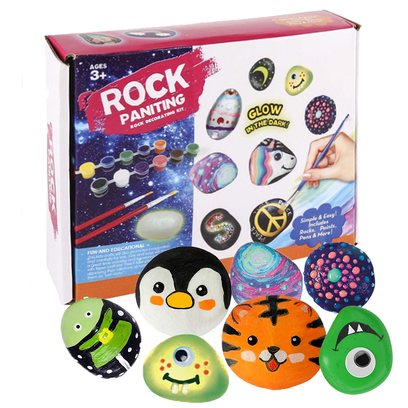 Genumix Rock Painting Kit for Adult, Glow in The Dark Painting Rocks, Arts and Crafts Kits for Adults with 16PCS Paint Rocks, Art Supplies Christmas Birthday Gift