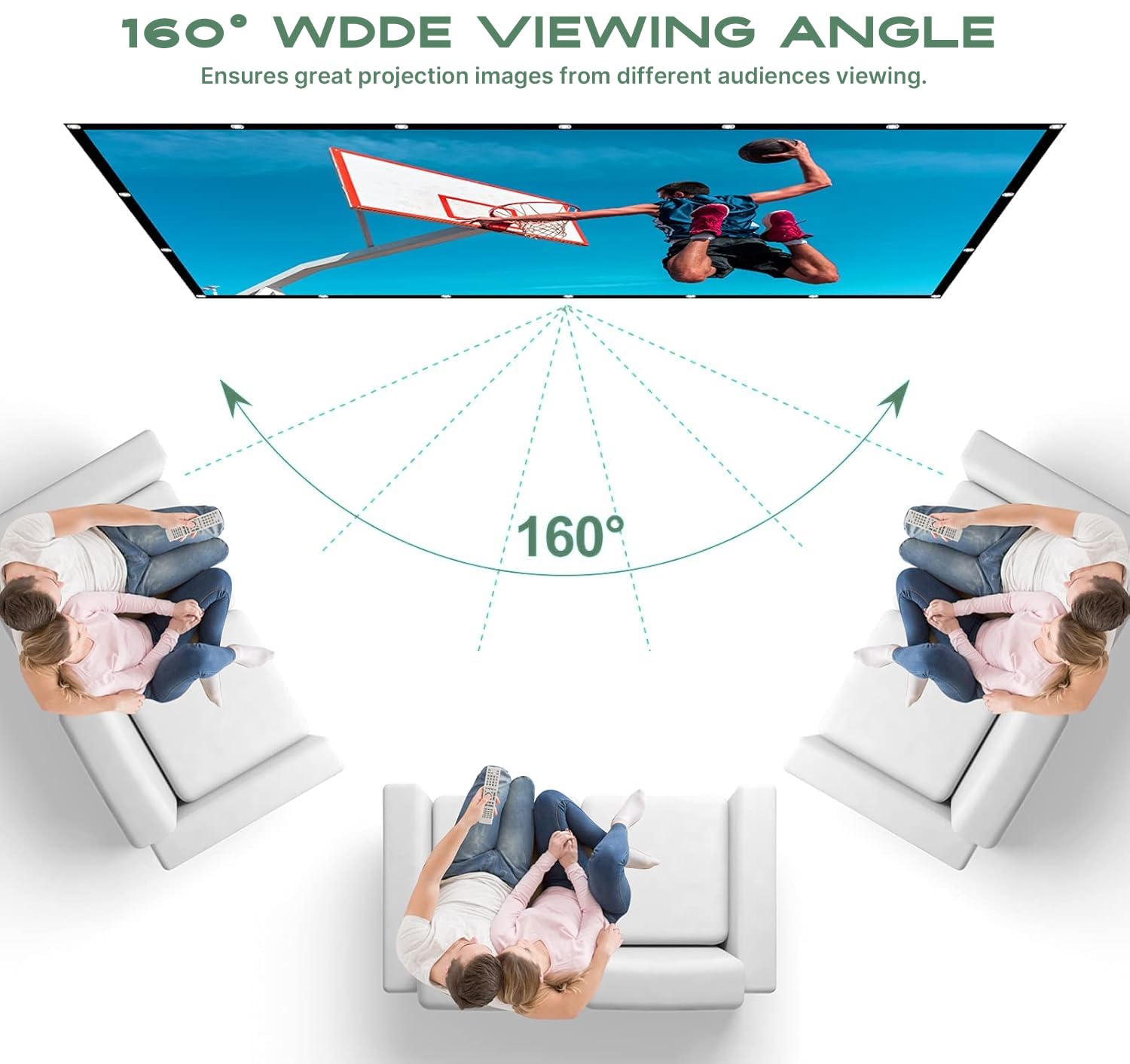 AAJK Outdoor Projector Screen 150 inch, Washable Projector Screen 16:9 Foldable Anti-Crease Portable Projector Movies Screen for Home Theater Outdoor Indoor Support Double Sided Projection