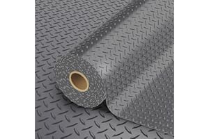 StellarStar 8x25 FT Garage Floor Mat, 2.8mm Thickened PVC Flooring Roll for Under Car, 200 SQFT Diamond Plate Gray Garage Mats for Garage, Warehouse, Basement, Factory, Trailer (Include Tapes)