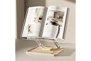 Adjustable Acrylic Book Stand for Reading, UPERGO Book Holder with Pen Slot, Foldable Desktop Riser for Laptop, Recipe, Textb