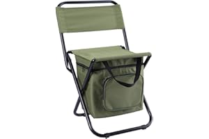 LEADALLWAY Fishing Chair with Cooler Bag Compact Fishing Stool Foldable Camping Chair