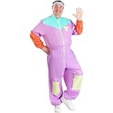 Retro 80s Purple Tracksuit Plus Size Costume for Men - Windbreaker Jumpsuit & Headband for 80s Themed Parties