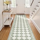 Zealude Checkered Green Runner Rug for Hallway 2.5x8, Washable Runner for Entryway Bathroom Non Slip, Moroccan Plaid Stain Resistant Print Kitchen Rug 8ft, Soft Gingham Carpet for Laundry Home Decor