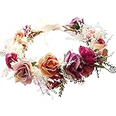 Brikuinr Bridal Flower Crown Rose Flower Headband Floral Halo Floral Crown Wedding Party Cosplay Halloween Costume Photo