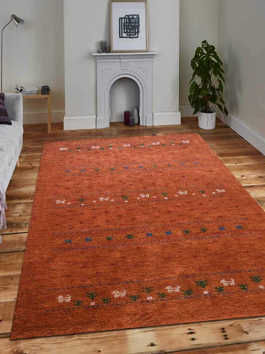 Rugsotic Carpets Hand Knotted Gabbeh Silk 5'x8' Area Rug Contemporary Orange LS0585