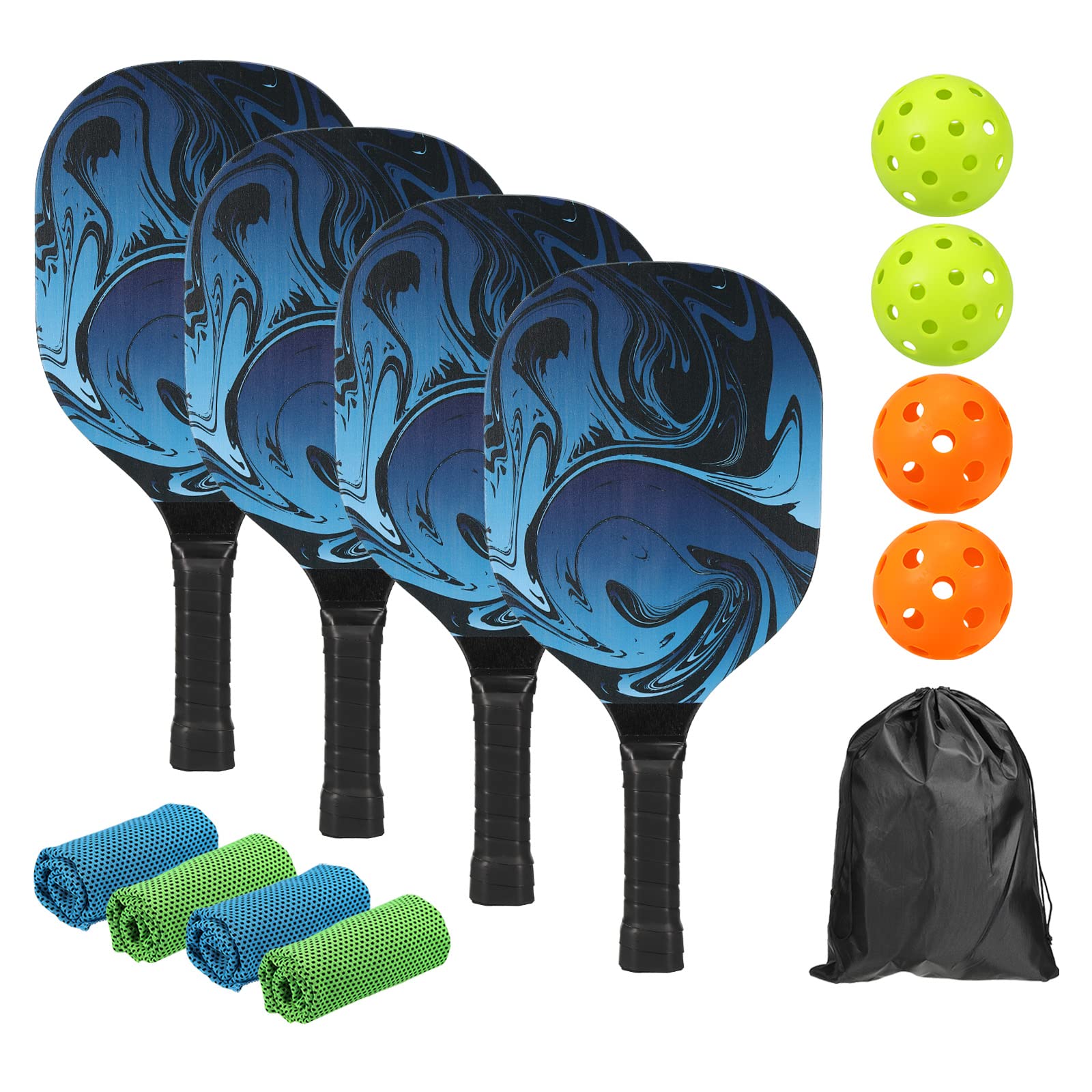 PATIKIL Pickleball Paddles Set With 4 Premium Wood Rackets, Cushion Grip, 4 Balls, 4 Cooling Towels and Carry Bag