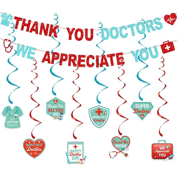 Thank You Doctors Banner - Pre-Strung Glitter Banner For National Doctor's Day & Appreciation Events