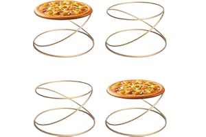 HPC DEC R OUR HAPPY PLACE HPC DECOR Set of 4 Gold Yellow Metal Wire Pizza Pan Riser Stands- Round Pizza Tray Riser Rack - Tabletop Display Racks for Food Platter Tray- Metal Display Stands for Home, Restaurant and Party