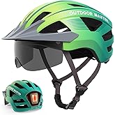 OutdoorMaster Adult Bike Helmet - Bicycle Helmet with Rechargeable Rear LED Light, Detachable Magnetic Goggles, Removable Sun Visor - Suitable for Commuting and Cycling for Men and Women