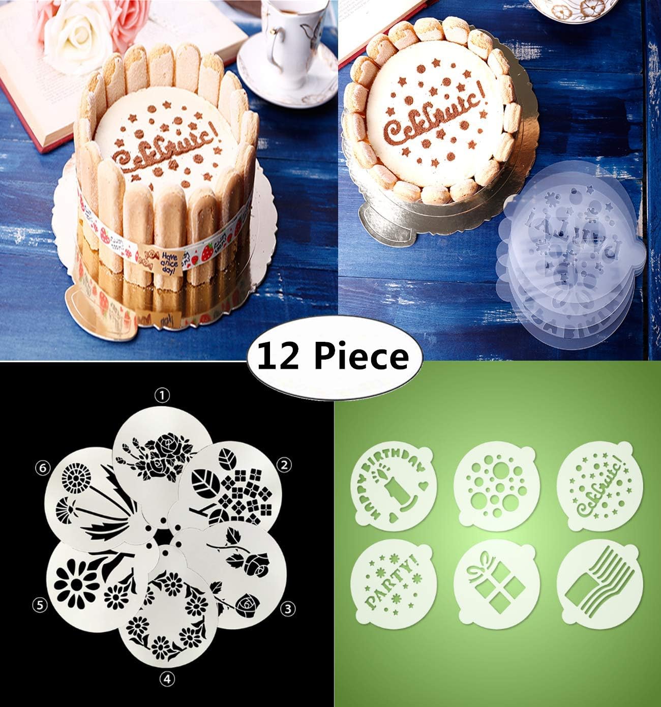 12Pack Cake Decorating Stencil Molds, Magnoloran Wedding