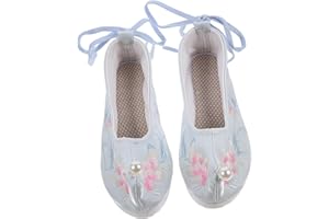 Levemolo Chinese Style Embroidered Cloth Shoes Wedge Heel Flats Spring Summer Hanfu Shoes for Women Size 38 Light Blue