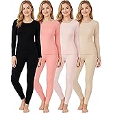 4 Pieces Fleece Lined Thermal Underwear Set for Women Thermal Underwear Base Layer Winter Cold Weather Soft Warm Top Bottom
