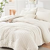 HYMOKEGE Ivory King Size Comforter Set Seersucker 7 Pieces, All Season Luxury Bed in a Bag for Bedroom, Bedding Set with Comforters, Sheets, Pillowcases & Shams