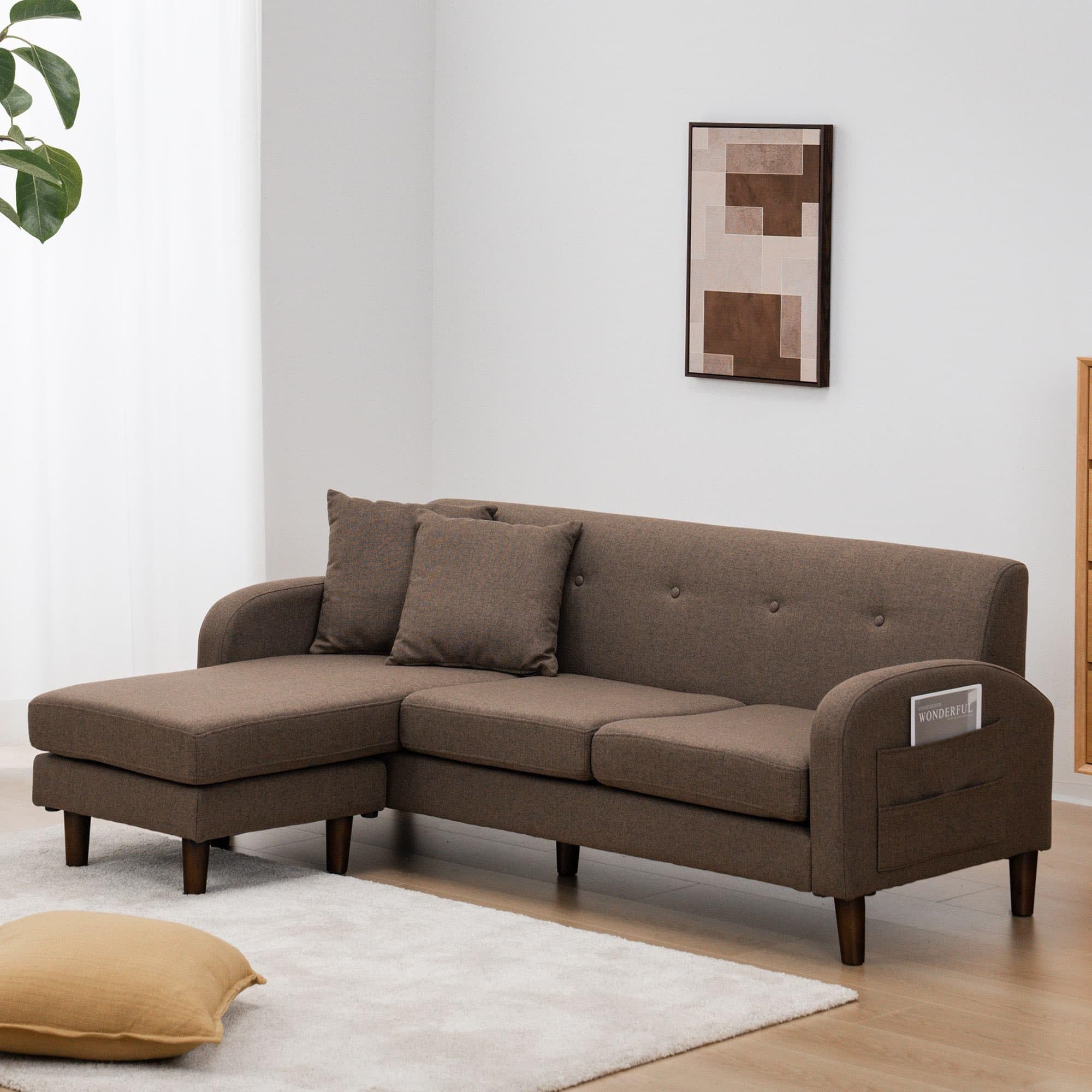 VENTOTA ソファー 3人掛け 肘付き L字 カウチソファー クッション付き レイアウト自由 ローソファー 3人掛け おしゃれ ソファー 2人掛け 収納ポケット付き コンパクト 北欧 シンプル 幅約167cm Beris-N BR商品画像