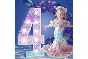 IMPRSV Marquee Numbers Mermaid Birthday Decorations: 3ft Large Party Decor Girl 4th 14th Big Light Up Cardboard Number 4