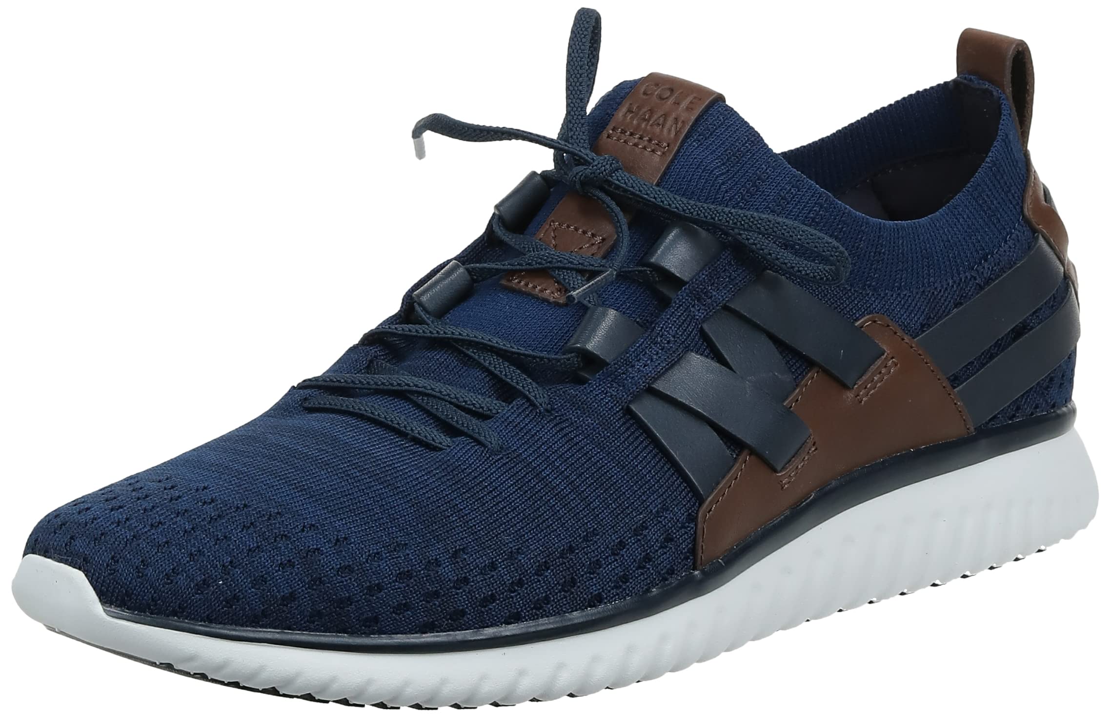 Cole Haan Men's Grand Motion Woven Stitchlite Sneaker, Navy Ink/Peony Knit/British Tan/Optic White, 13 Wide Image