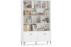 Giantex 68.5" Tall Bookcases and Bookshelves with 2 Doors, Floor Standing 5 Tier Bookshelf Display Shelves, Bookcase with Sto