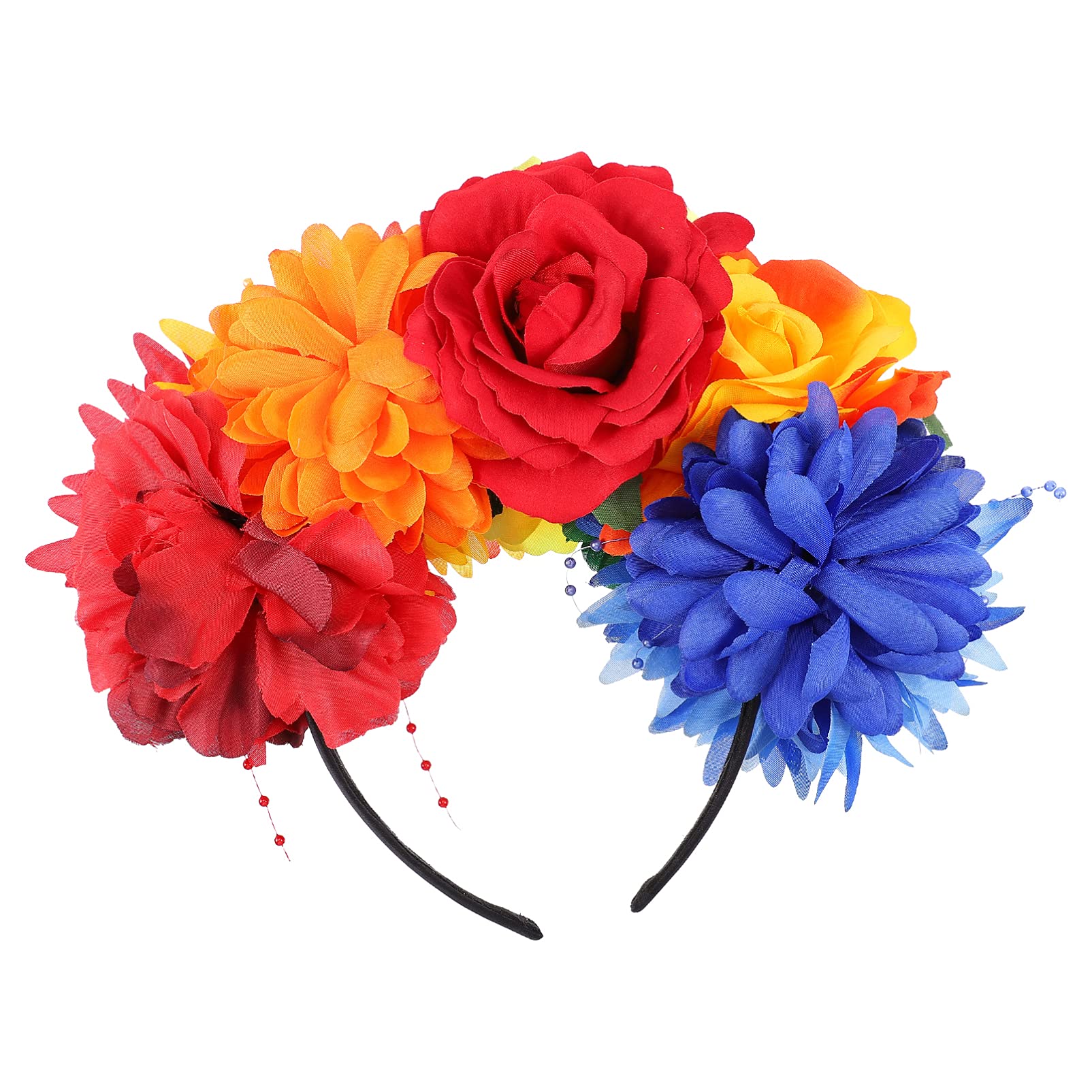 FRCOLOR Floral Headband Beaded Headdress Flower Crown Garland Hair Accessories for Wedding Festival Party 9X7.7 Inch Durable Waterproof