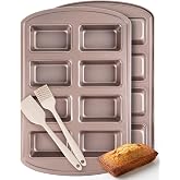 CARTMAN 2-Pack 8-Cavity Mini Loaf Pans, Carbon Steel Bread Pan Set, Gold | Includes spatula &amp; brush, 0.6mm carbon steel, nonstick release, for banana bread, mini meatloaf, ideal for keto &amp; meal prep