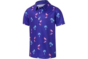 RAISEVERN Boys Polo Shirt Hawaiian Golf Collared Performance Tops Kids Short Sleeve 5-14 Years