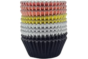 Mombake Standard Metallic Foil Paper Cupcake Liners in Rose Gold, Gold, Silver and Black, 200-Count