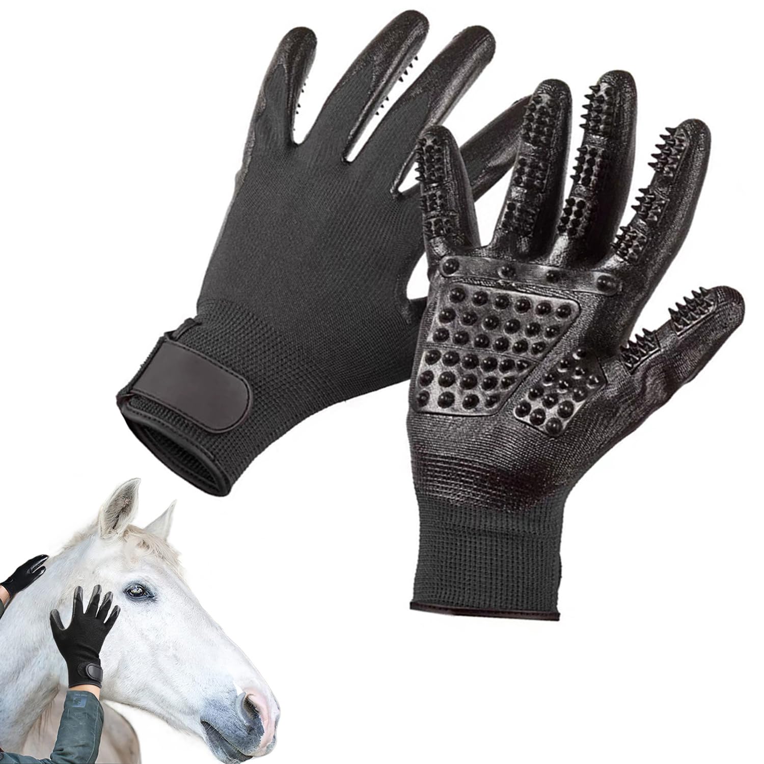 DHinkyoung Multifunctional Horse Grooming Gloves, Rubber Massage Brush & Hair Remover Mitt for Horses, Dogs & Cats – Breathable Shedding & Washing Gloves