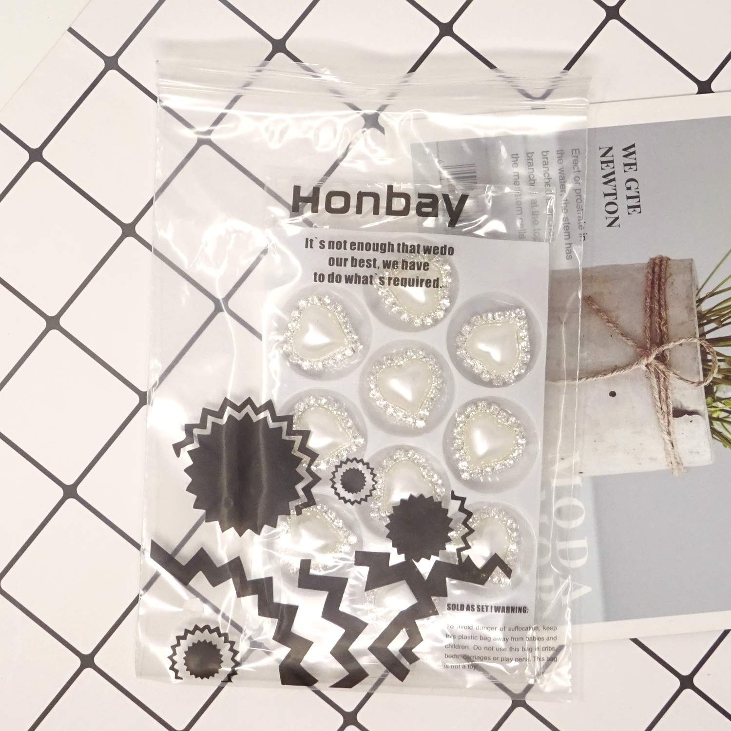 Honbay 10PCS 22mm x 23mm Flatback Heart Shaped Rhinestone White Faux Pearl Embellishments - Glue on