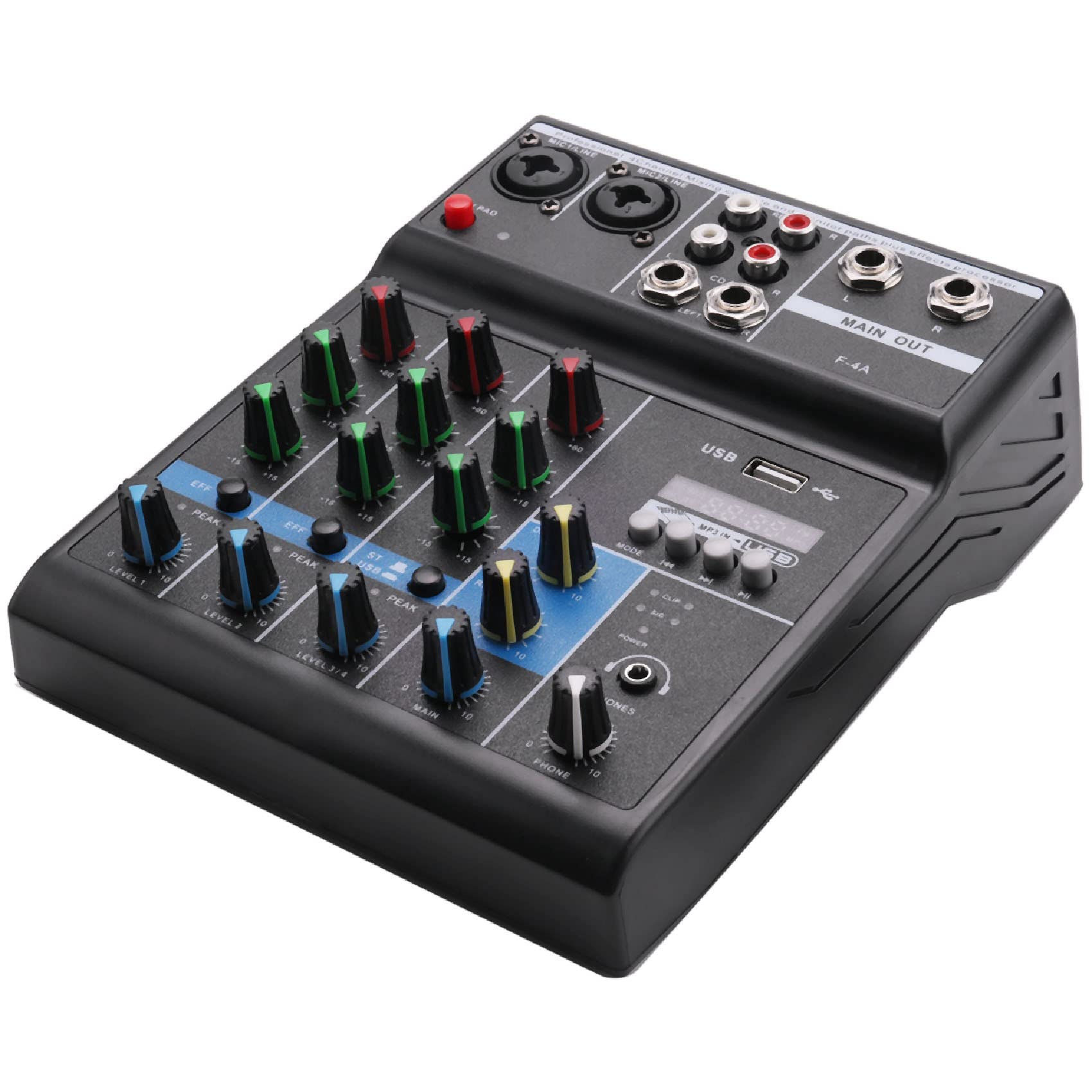 Dciustfhe Portable Audio Mixer Professional 4 Channel Mixer DJ Console Digital Audio Sound Mixer Blue-tooth Audio Set with Reverb Effect for Karaoke USB Live Stage KTV, Black, (448823)