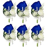 YIFUwedding Calla Lily Wrist Flower,Set of 6, Bridesmaid Wedding Party Wrist Flower,Bridal Flower Used for Dance Parties,Groom and Groomsman, Corsage (6 Royal Blue Corsage)
