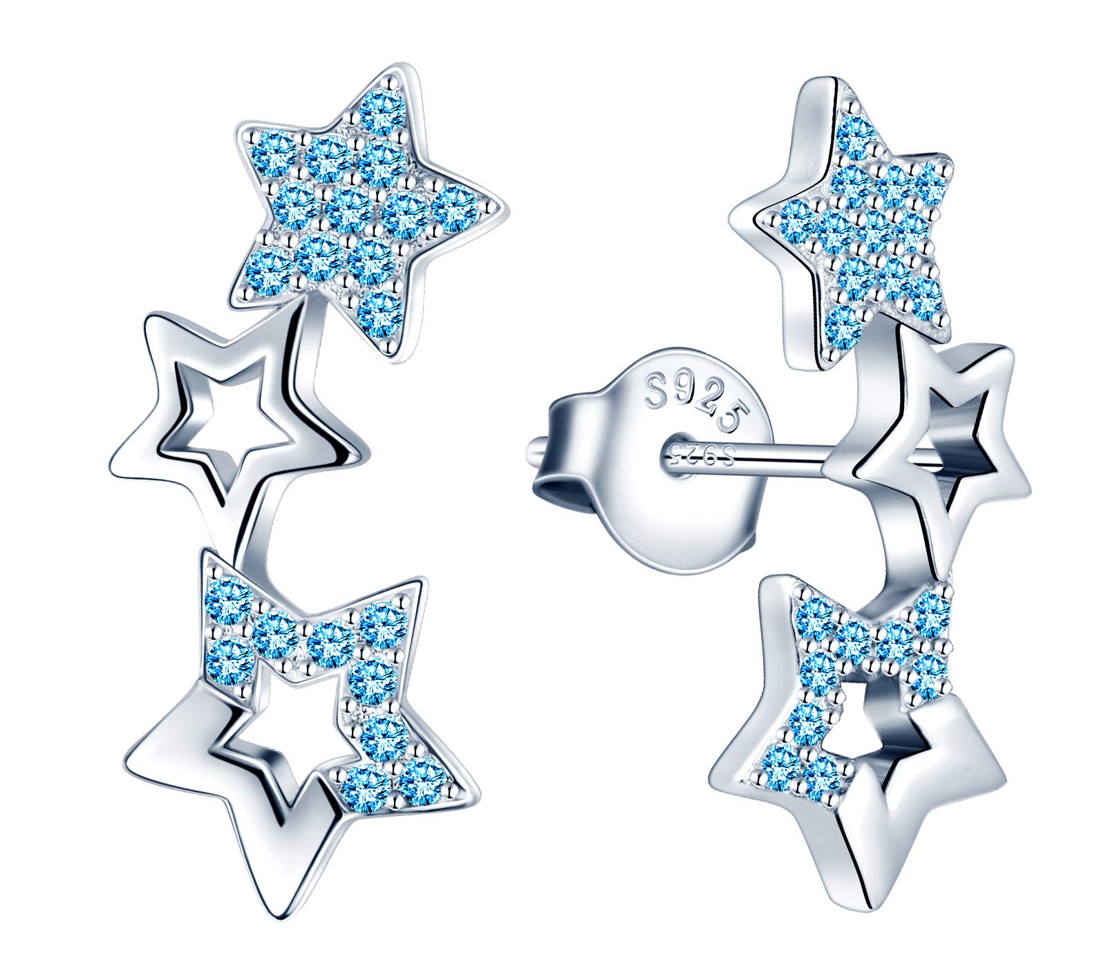 MicVivien Star Climber Earrings Women 925 Sterling Silver with Cubic Zirconia Hypoallergenic Ear Crawler Earrings, Cuff Wrap Ear Vines Climbers Stud Earrings