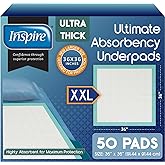 Inspire Extra Large Super Absorbent Disposable Bed Pads for Chronic Incontinence Ultra Thick and Absorbent Bed Pads Disposable Adult | Pee Pads for Adults (36" X 36" Pack of 50)
