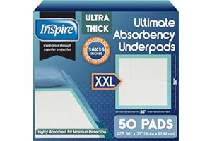 Inspire Extra Large Super Absorbent Disposable Bed Pads for Chronic Incontinence Ultra Thick and Absorbent Bed Pads Disposable Adult | Pee Pads for Adults (36" X 36" Pack of 50)