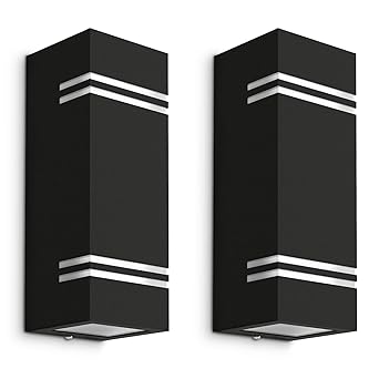 2 Stück schwarze LED Wandleuchte JOVO-L Up & Down - inkl. 4x LED GU10 5W warmweiß - Wandlampe 2-flammig IP44 Schutz für Außen