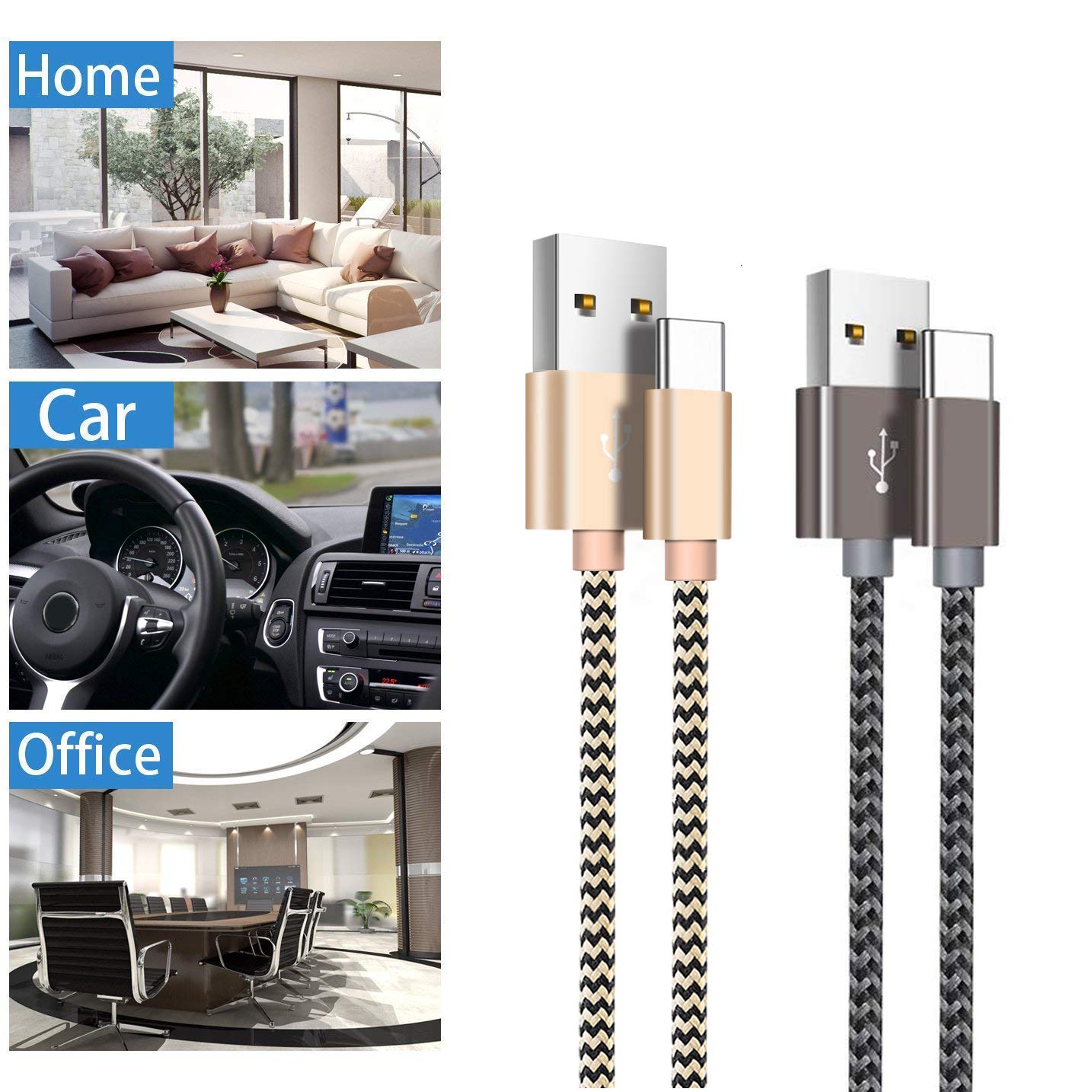 OTISA USB C Cable, 2Pack 6ft USB Type C Cable Fast Charging Charger Cord Long Android Nylon Charge Cable for Galaxy S9 S8 Note 9 8 Pixel Nintendo Switch Huawei Mate P9 P10 Honor LG BLU Moto Gold Grey