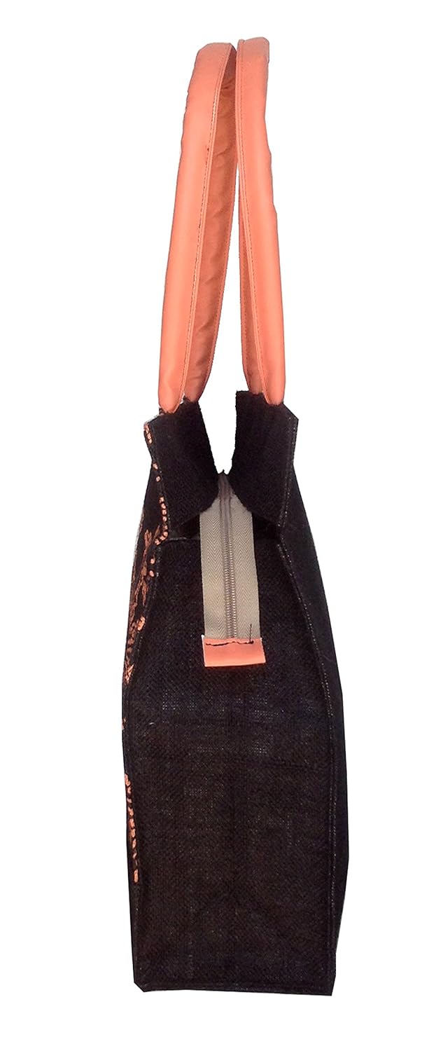 foonty daily use women jute lunch bag(black,5021)