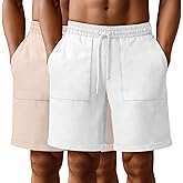 Neer 2 Pack Men's Big and Tall Cotton Linen Blend Bermuda Shorts, Casual 7'' Elastic Drawstring Pockets Flat Front Shorts