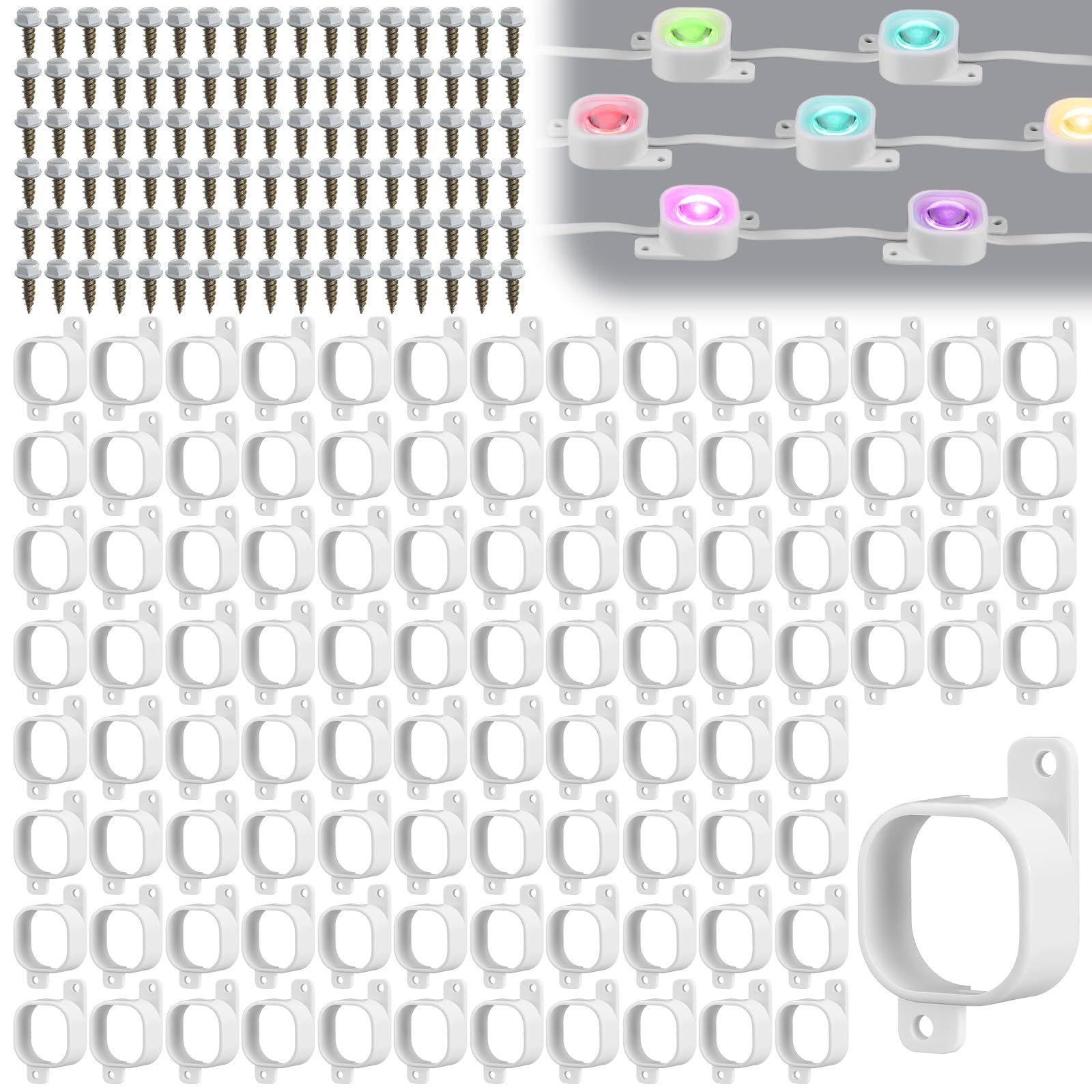 Photo 1 of Beeveer 210 Sets Light Clips for Govee H706 H806 Mounting Clips with 430 Screws Compatible with Govee Pro Permanent Outdoor Lights Extension, Install Firmly (White)