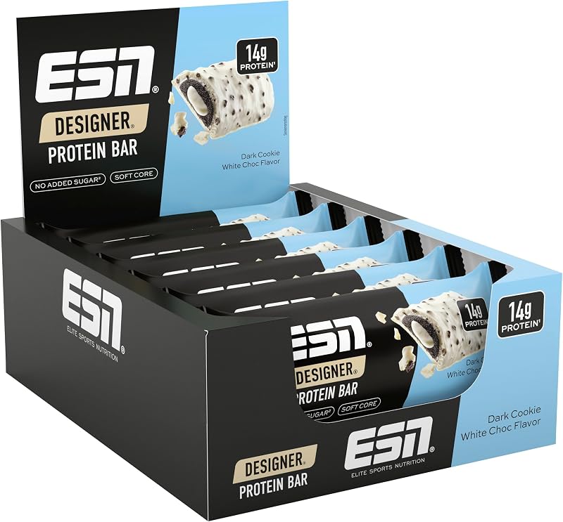 Designer Bar Box, Bolacha de Chocolate Branco Preto, 12 x 45 g, o snack ideal com até 14 g de proteína por barra, feita na Alemanha