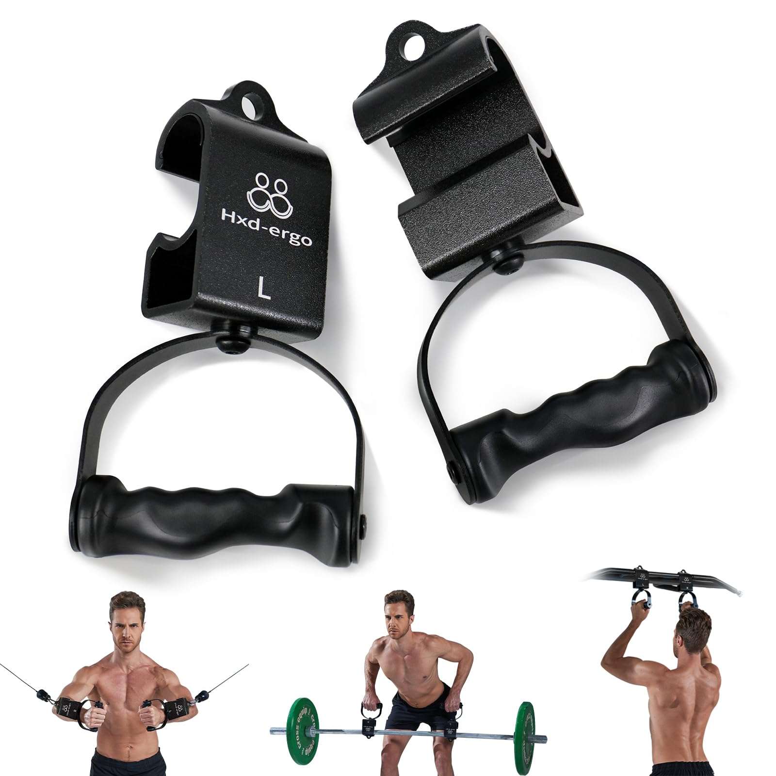 HXD-ERGO Ergonomic Gym Handles, Heavy Duty Exercise Handles for Cable Crossover Machine Tricep Exercise LAT Pull Down and Resistance Bands, Anti-slip and Anti-sweat Comfortable Grip (Rotating handle)