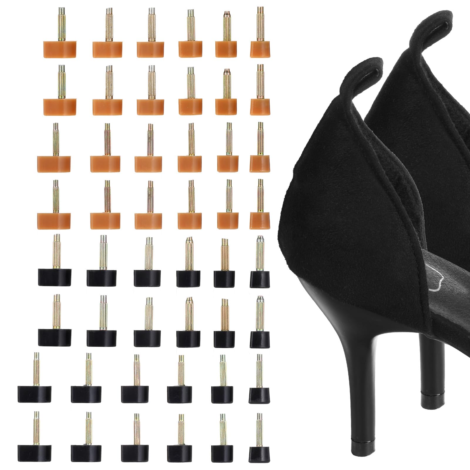 Photo 1 of 24 Pairs Heel Tips for High Heel Shoes- U/Cap Style, 2.4mm & 3mm Metal Core, High Heel Replacement Tips, 6 Sizes (7-12mm), Durable Non-Slip Quiet Stiletto Heel Caps, Quick Installation (Black&Nude)