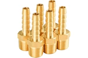 SUNGATOR 6-Pack 1/4 Inch Hose Barb Fittings, Brass Air Hose Fittings, 1/4'' Male NPT Pipe Thread × 1/4'' Barb End Adapter, Brass Air Line Repair Kit for Compressor